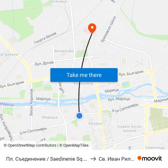 Пл. Съединение / Saedinenie Sq. (141) to Св. Иван Рилски map