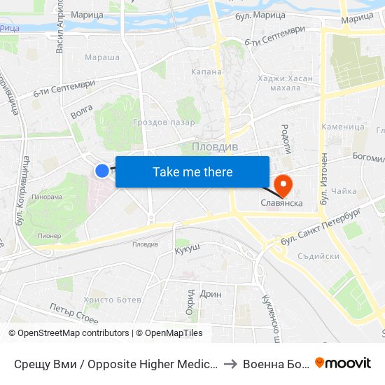 Срещу Вми / Opposite Higher Medical Institute (169) to Военна Болница map