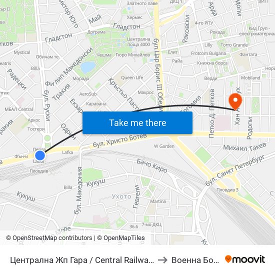 Централна Жп Гара / Central Railway Station (205) to Военна Болница map
