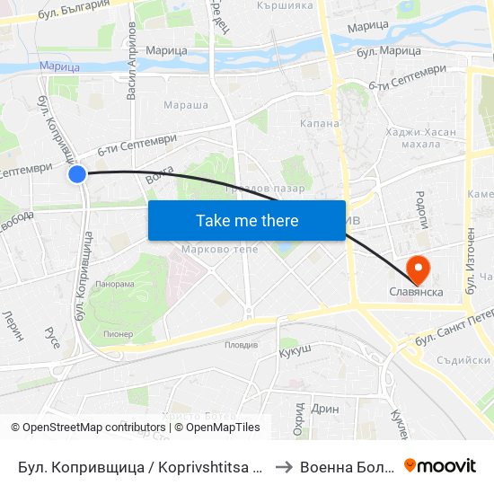 Бул. Копривщица / Koprivshtitsa Blvd. (241) to Военна Болница map