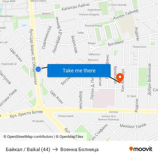Байкал / Baikal (44) to Военна Болница map