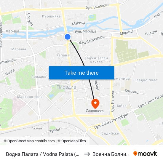 Водна Палата / Vodna Palata (48) to Военна Болница map