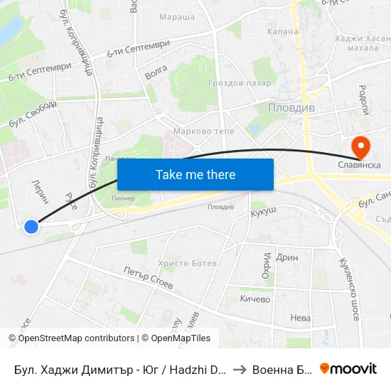 Бул. Хаджи Димитър - Юг / Hadzhi Dimitar St - South (307) to Военна Болница map