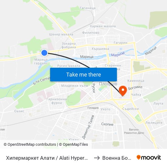 Хипермаркет Алати / Alati Hypermarket (426) to Военна Болница map