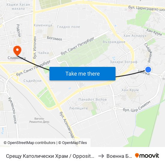 Срещу Католически Храм / Opposite Catholic Church (111) to Военна Болница map