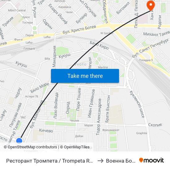 Ресторант Тромпета / Trompeta Restaurant (326) to Военна Болница map