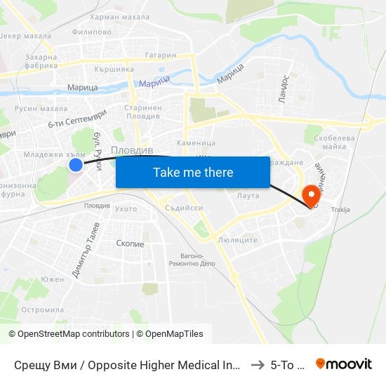 Срещу Вми / Opposite Higher Medical Institute (169) to 5-То Дкц map