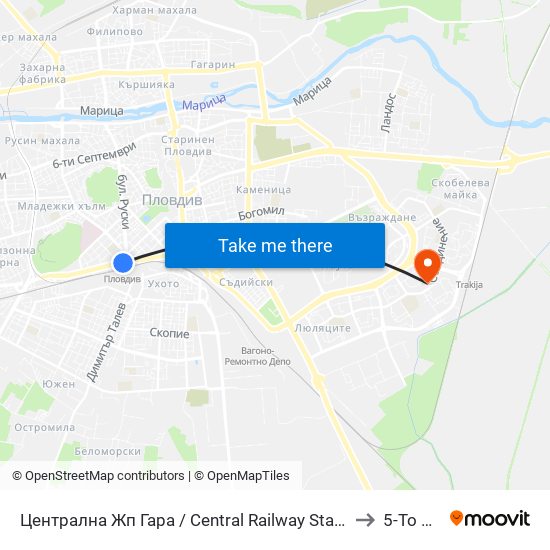 Централна Жп Гара / Central Railway Station (205) to 5-То Дкц map