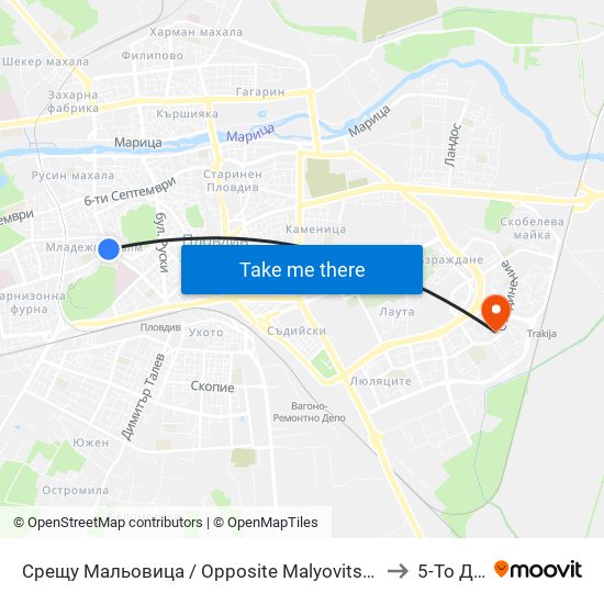 Срещу Мальовица / Opposite Malyovitsa (246) to 5-То Дкц map