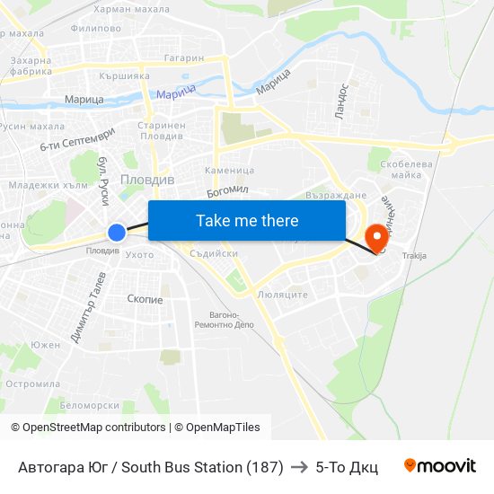 Автогара Юг / South Bus Station (187) to 5-То Дкц map
