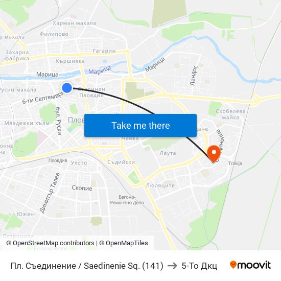 Пл. Съединение / Saedinenie Sq. (141) to 5-То Дкц map