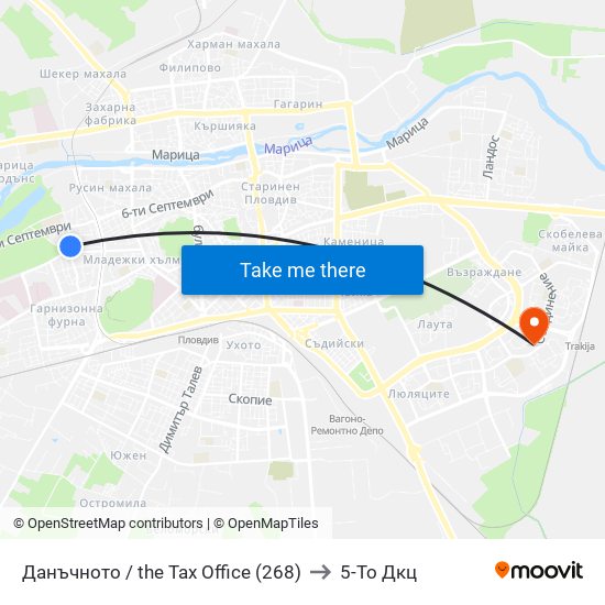 Данъчното / the Tax Office (268) to 5-То Дкц map