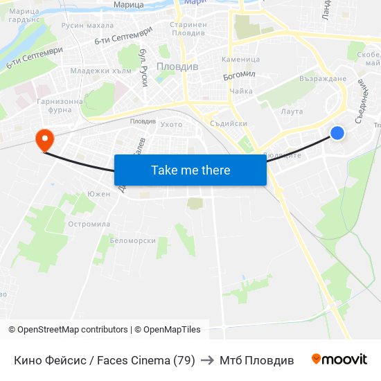 Кино Фейсис / Faces Cinema (79) to Мтб Пловдив map