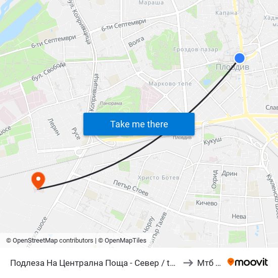 Подлеза На Централна Поща - Север / the Underpass Of Central Post Office - North (261) to Мтб Пловдив map