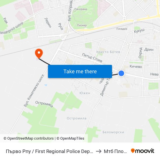 Първо Рпу / First Regional Police Department (60) to Мтб Пловдив map