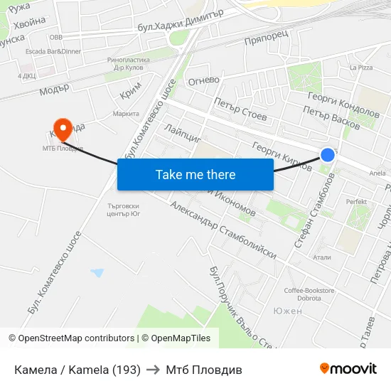 Камела / Kamela (193) to Мтб Пловдив map