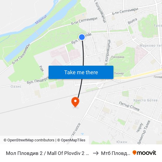Мол Пловдив 2 / Mall Of Plovdiv 2 (316) to Мтб Пловдив map