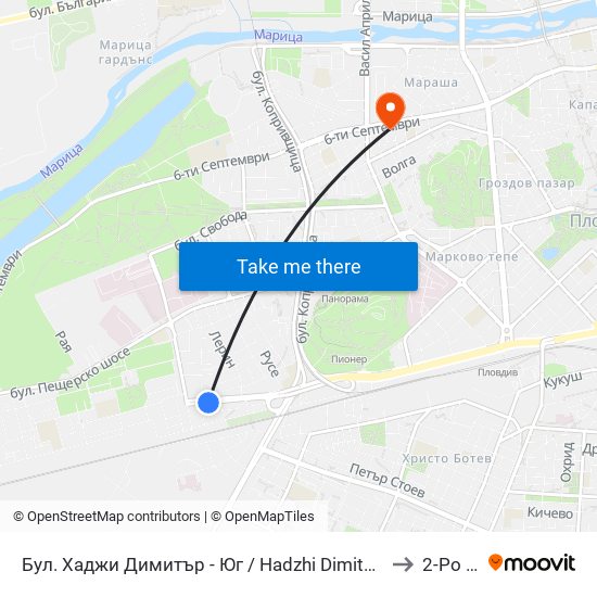 Бул. Хаджи Димитър - Юг / Hadzhi Dimitar St - South (307) to 2-Ро Дкц map