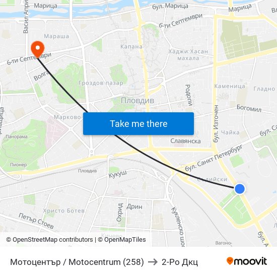 Мотоцентър / Motocentrum (258) to 2-Ро Дкц map