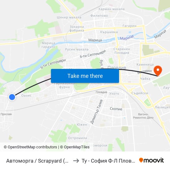 Автоморга / Scrapyard (148) to Ту - София Ф-Л Пловдив map