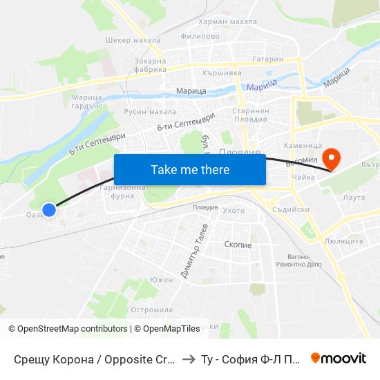 Срещу Корона / Opposite Crown (175) to Ту - София Ф-Л Пловдив map