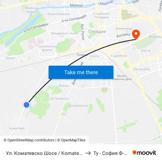 Ул. Коматевско Шосе / Komatevsko Shosse St.  (30) to Ту - София Ф-Л Пловдив map