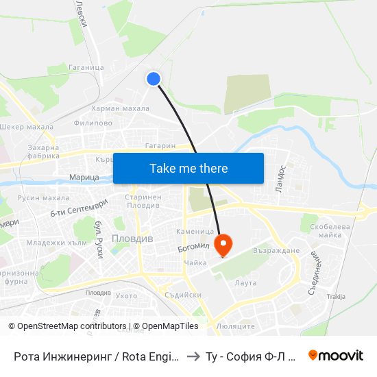 Рота Инжинеринг / Rota Engineering (227) to Ту - София Ф-Л Пловдив map