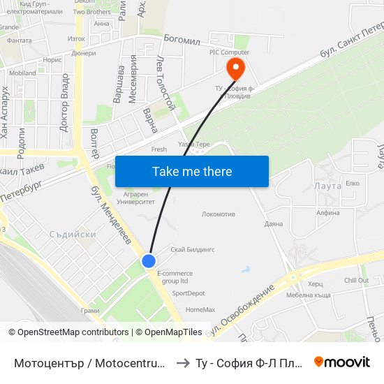 Мотоцентър / Motocentrum (258) to Ту - София Ф-Л Пловдив map