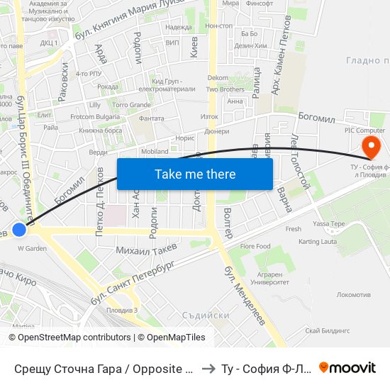 Срещу Сточна Гара / Opposite Stochna Gara (14) to Ту - София Ф-Л Пловдив map