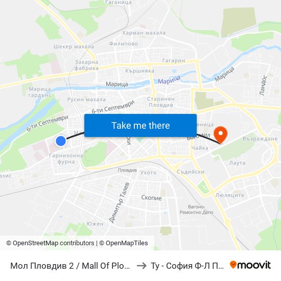 Мол Пловдив 2 / Mall Of Plovdiv 2 (243) to Ту - София Ф-Л Пловдив map