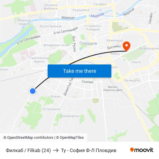 Филкаб / Filkab (24) to Ту - София Ф-Л Пловдив map