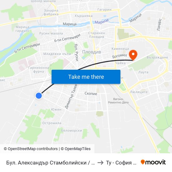 Бул. Александър Стамболийски / Alexander Stamboliyski Blvd. (34) to Ту - София Ф-Л Пловдив map