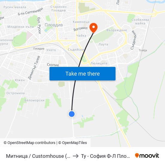 Митница / Customhouse (282) to Ту - София Ф-Л Пловдив map
