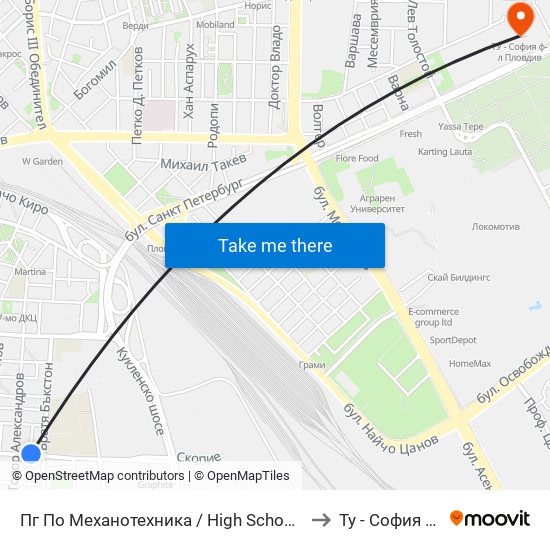 Пг По Механотехника / High School Of Mechanical Engineering (290) to Ту - София Ф-Л Пловдив map