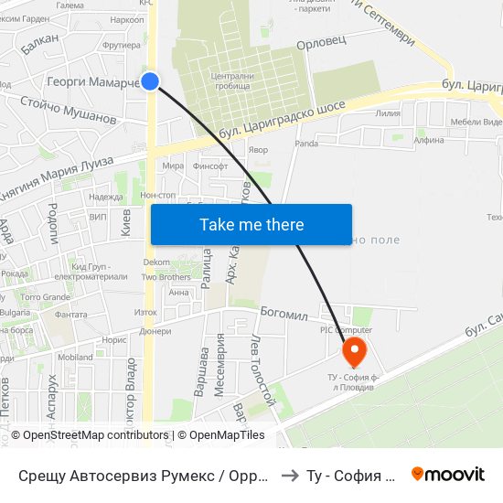 Срещу Автосервиз Румекс / Opposite Rumeks Car Service (437) to Ту - София Ф-Л Пловдив map