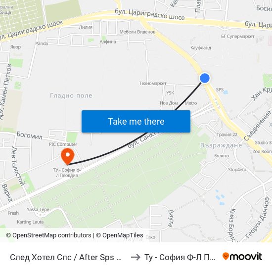 След Хотел Спс / After Sps Hotel (433) to Ту - София Ф-Л Пловдив map