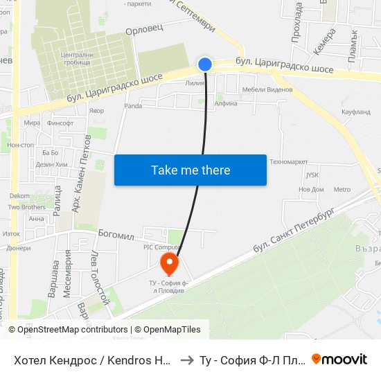 Хотел Кендрос / Kendros Hotel (134) to Ту - София Ф-Л Пловдив map