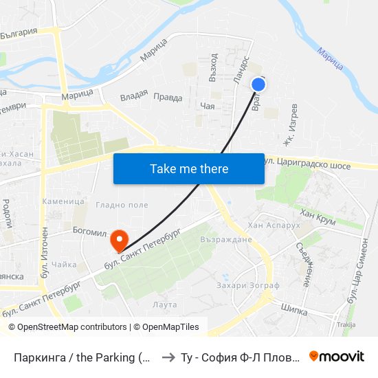 Паркинга / the Parking (159) to Ту - София Ф-Л Пловдив map