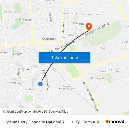 Срещу Нап / Opposite National Revenue Company (289) to Ту - София Ф-Л Пловдив map