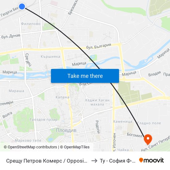 Срещу Петров Комерс / Opposite Petrov Komers (455) to Ту - София Ф-Л Пловдив map