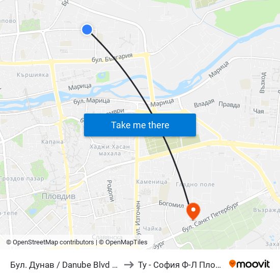 Бул. Дунав / Danube Blvd (322) to Ту - София Ф-Л Пловдив map