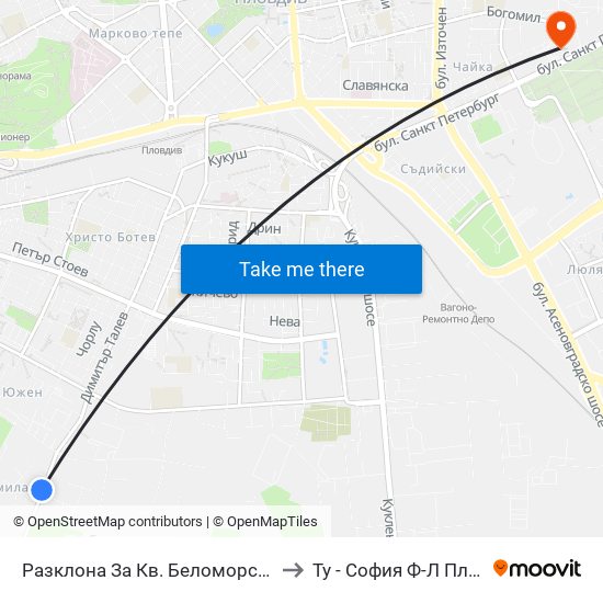 Разклона За Кв. Беломорски (195) to Ту - София Ф-Л Пловдив map