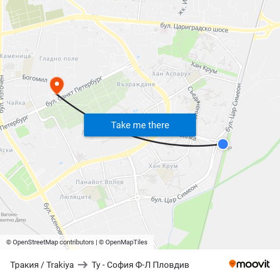 Тракия / Trakiya to Ту - София Ф-Л Пловдив map