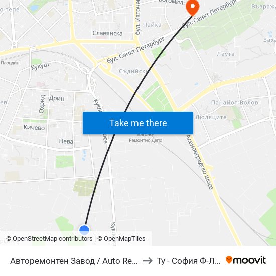 Авторемонтен Завод / Auto Repair Factory (472) to Ту - София Ф-Л Пловдив map