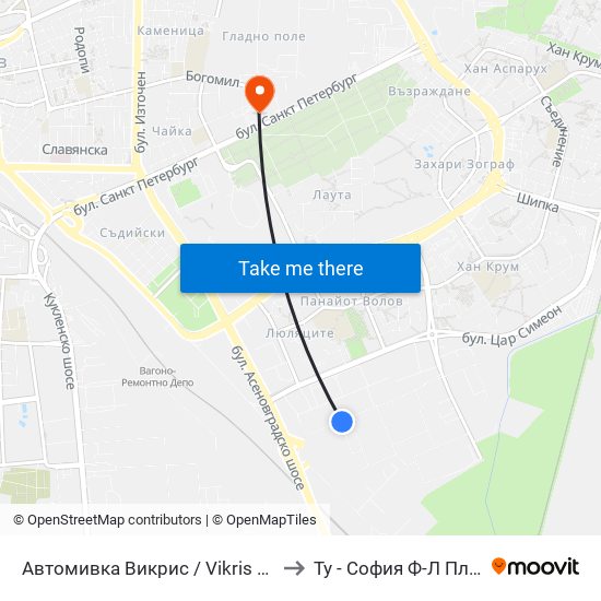 Автомивка Викрис / Vikris Car Wash to Ту - София Ф-Л Пловдив map