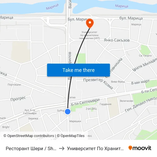 Ресторант Шери / Sheri Restaurant (312) to Университет По Хранителни Технологии (Ухт) map