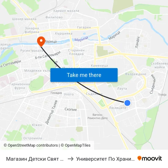 Магазин Детски Свят / Detski Svyat Store (108) to Университет По Хранителни Технологии (Ухт) map