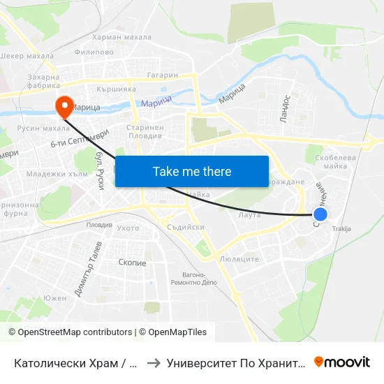Католически Храм / Catholic Church (111) to Университет По Хранителни Технологии (Ухт) map