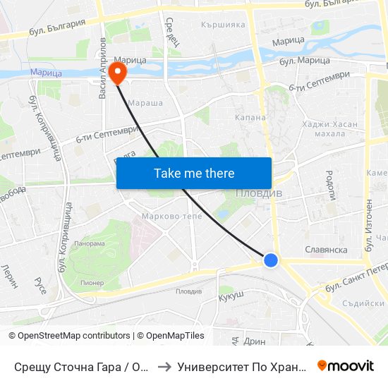 Срещу Сточна Гара / Opposite Stochna Gara (14) to Университет По Хранителни Технологии (Ухт) map