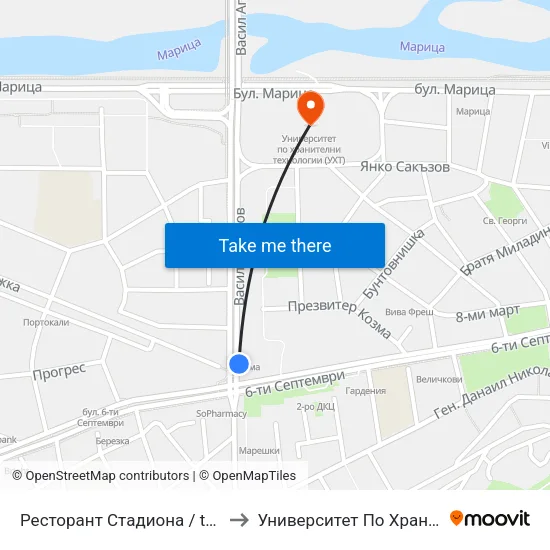 Ресторант Стадиона / the Stadium Restaurant (383) to Университет По Хранителни Технологии (Ухт) map